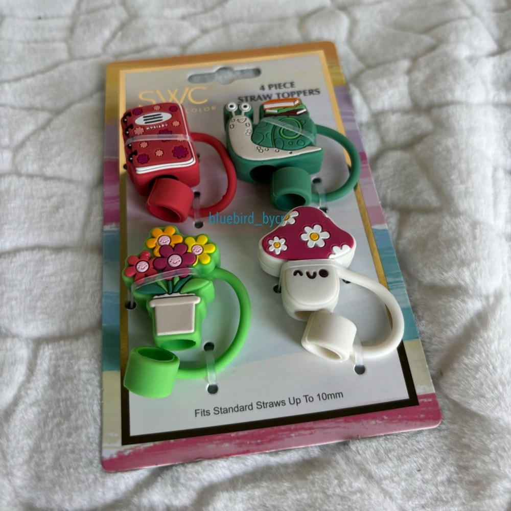 SWC 4-Piece Straw Toppers Floral Set - Picture 3 of 4